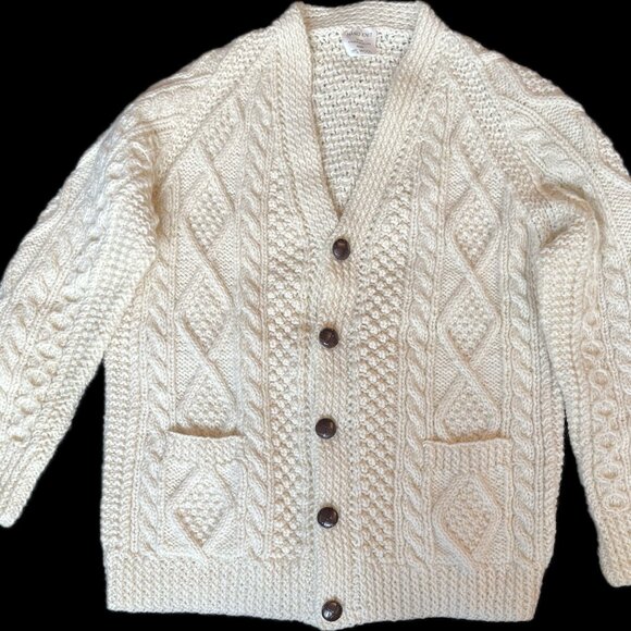 Hand Crafted in Republic of Ireland Other - Vintage Aran 100% Organic Wool Men's V-Neck Cardigan